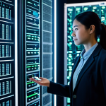 A professional female data scientist, wearing a modest business blazer over a collared shirt, stands in a sophisticated data visualization lab. She is observing a holographic display that evolves from a chaotic, dense 'black box' of data points into clearly illuminated, interconnected nodes and pathways, symbolizing Explainable AI (XAI). The background features softly glowing server racks and abstract digital patterns, emphasizing a high-tech, research-focused atmosphere. Professional photography, high quality, perfect anatomy, correct proportions, natural pose, well-formed hands, proper finger count, natural body proportions, fully clothed, modest clothing, appropriate attire, professional dress, safe for work, appropriate content, family-friendly.