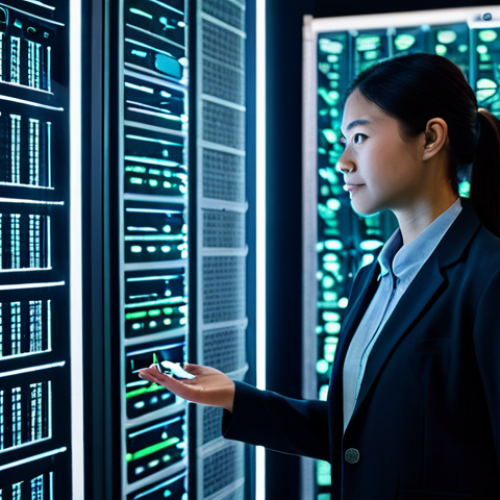 A professional female data scientist, wearing a modest business blazer over a collared shirt, stands in a sophisticated data visualization lab. She is observing a holographic display that evolves from a chaotic, dense 'black box' of data points into clearly illuminated, interconnected nodes and pathways, symbolizing Explainable AI (XAI). The background features softly glowing server racks and abstract digital patterns, emphasizing a high-tech, research-focused atmosphere. Professional photography, high quality, perfect anatomy, correct proportions, natural pose, well-formed hands, proper finger count, natural body proportions, fully clothed, modest clothing, appropriate attire, professional dress, safe for work, appropriate content, family-friendly.