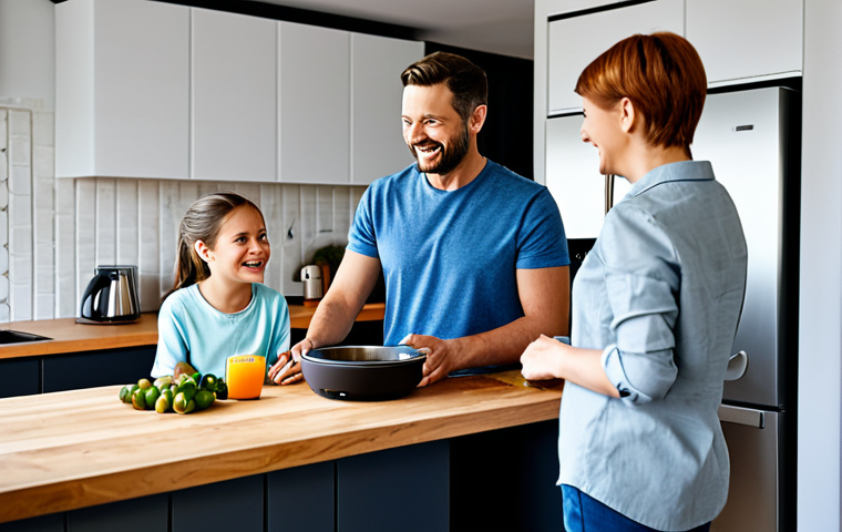 Smart Home Assistant**

"A modern kitchen with a family interacting with a smart home assistant device, fully clothed, appropriate content, safe for work. The scene shows a warm, inviting atmosphere with appliances and integrated technology. The family is smiling and engaged, demonstrating the convenience of AI in daily life. perfect anatomy, natural proportions, professional, modest, family-friendly. Focus on positive interaction and integration, well-formed hands, proper finger count, natural body proportions, professional photography, high quality, safe for work."

**